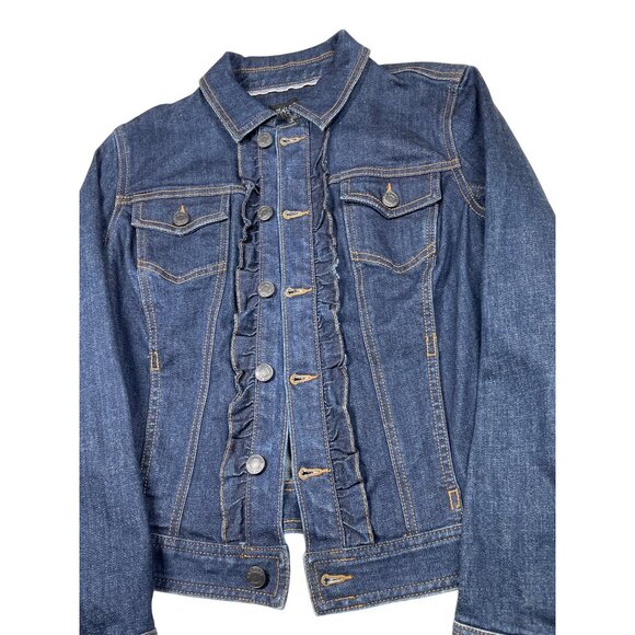Talbots Women's Petite Ruffled Denim Jacket Dark Wash Small Petite SP - NWT Butt - Picture 2 of 10
